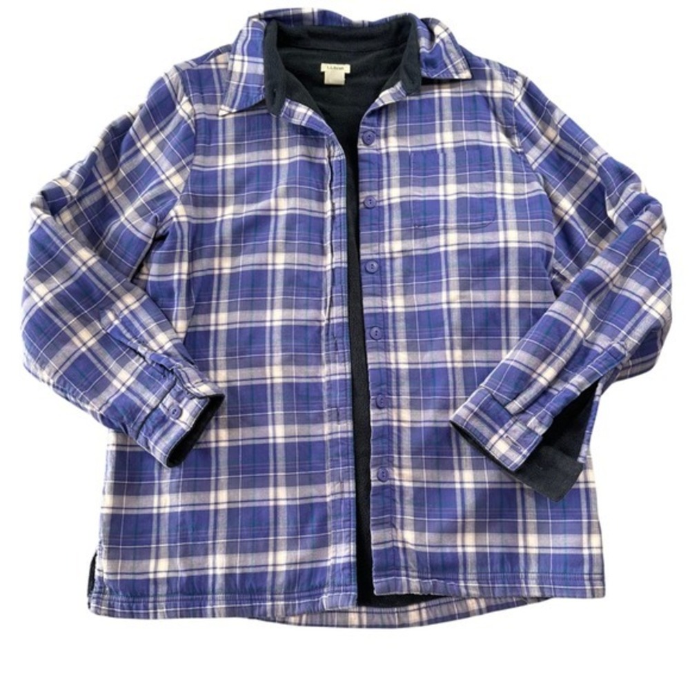 L.L. Bean Purple Plaid Fleece Lined Flannel Shirt Jacket Outdoor Cabincore‎ Cozy
